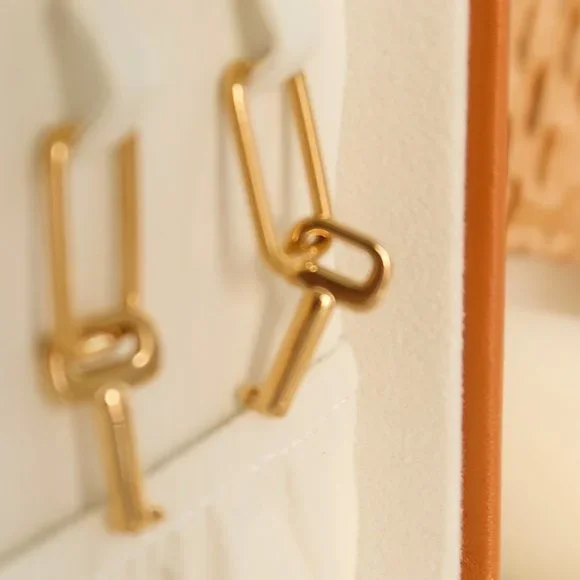 NEW 18K Gold Plated Key Drop Hoop Earrings - Picture 6 of 11